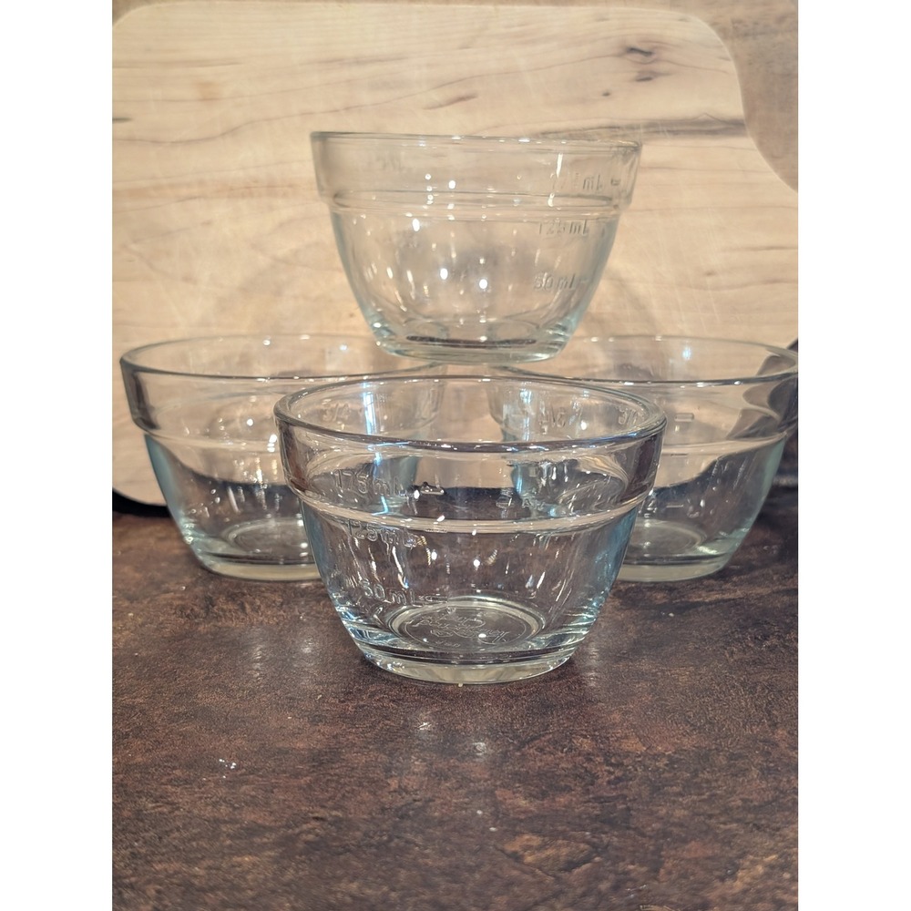 Pampered Chef Glass Prep Bowls 1 Cup Set of 4 Clear Measuring Bowls 175ml